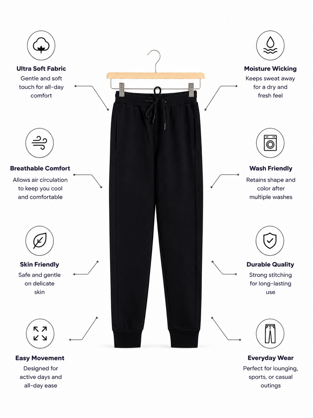 Jesse Bamboo Joggers | Jet Black Kids Bottomwear | Soft Breathable Everyday Wear India