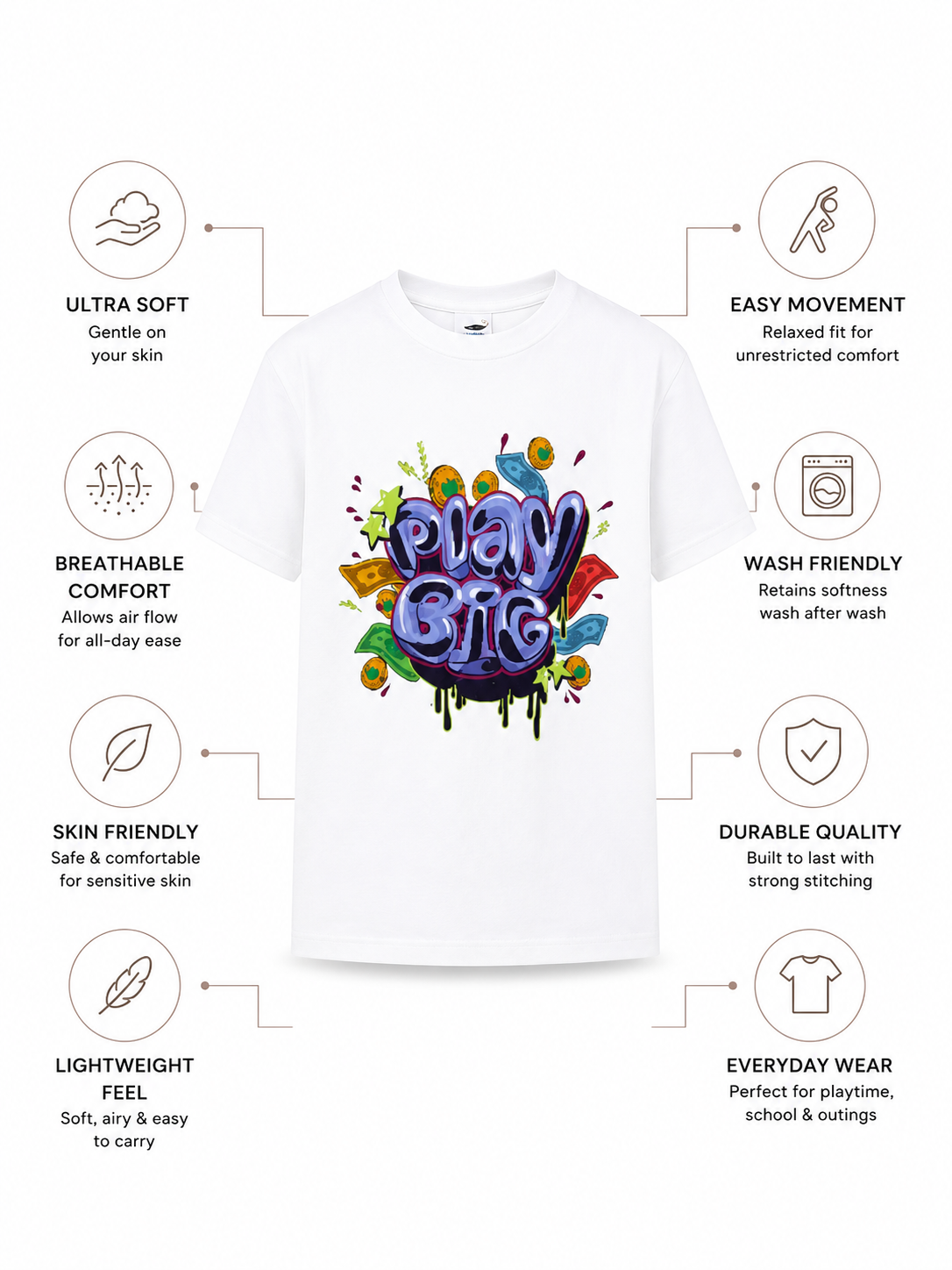 RIO Bamboo Graphic T-Shirt | Play Big Print Kids Tee | Soft Breathable Premium Kids wear India