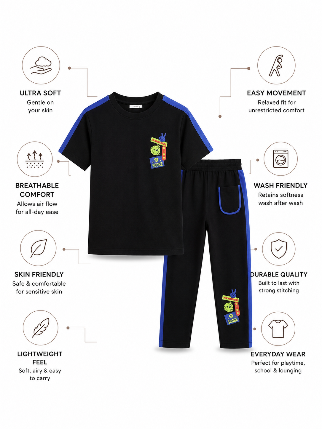 KAI Bamboo Co-ord Set | Black Oversized Kids Outfit | Street Style Comfort Wear India