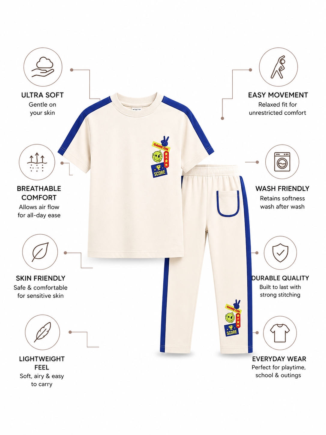 KAI Bamboo Co-ord Set | Off-White Oversized Kids Outfit | Soft Street Style Comfort Wear India