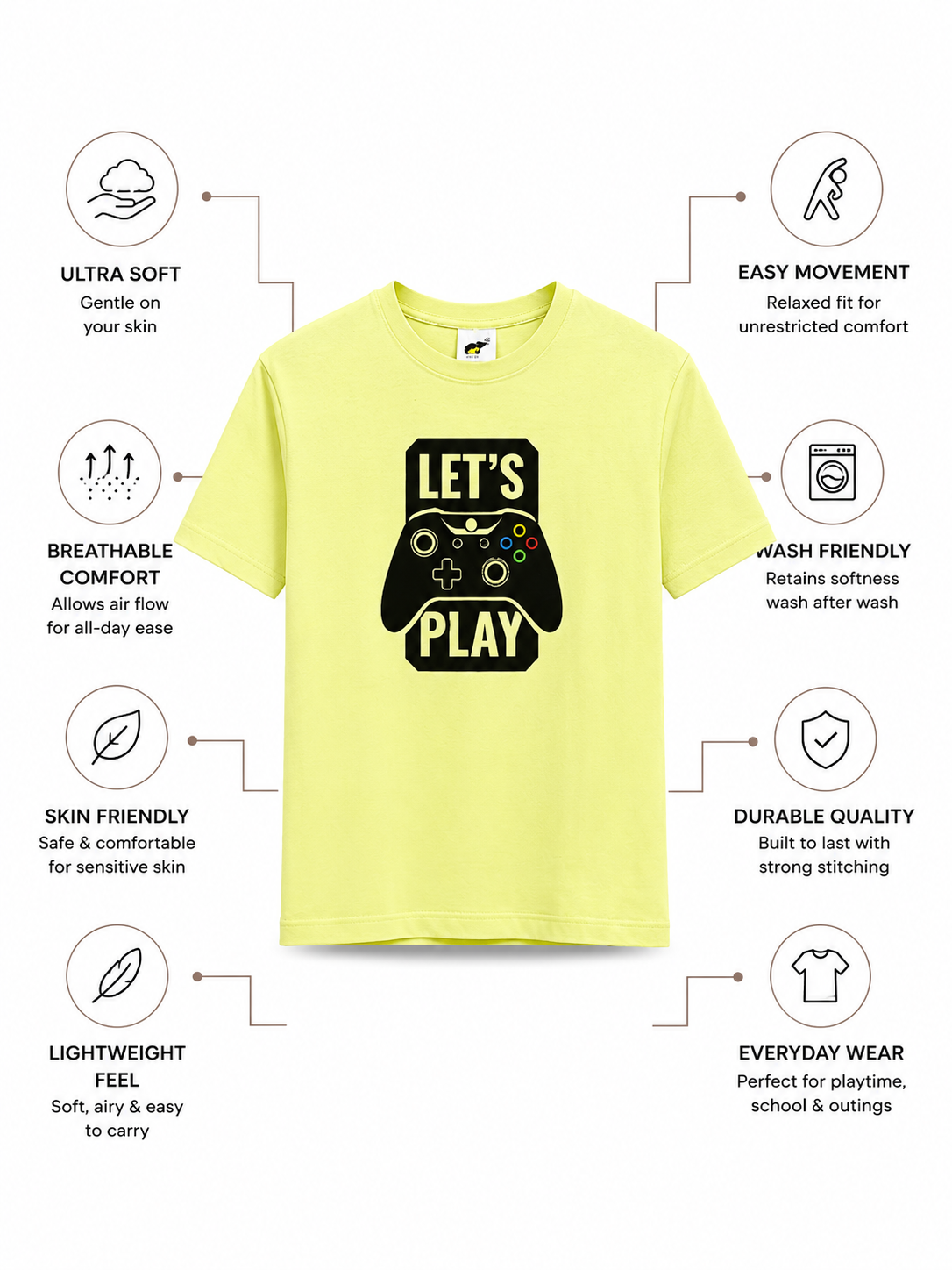 Paxton Bamboo Graphic T-Shirt | Let’s Play Gaming Print Kids Tee | Soft Breathable Kids wear India