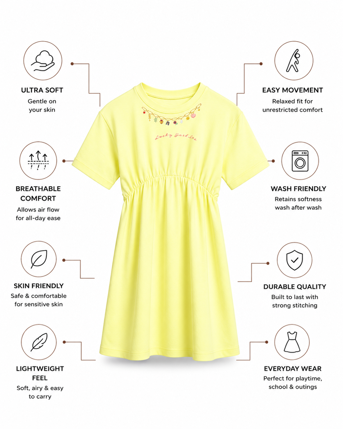 Ezra Dress | Lucky Charm Necklace Print Girls Dress | Soft Breathable Kids wear India