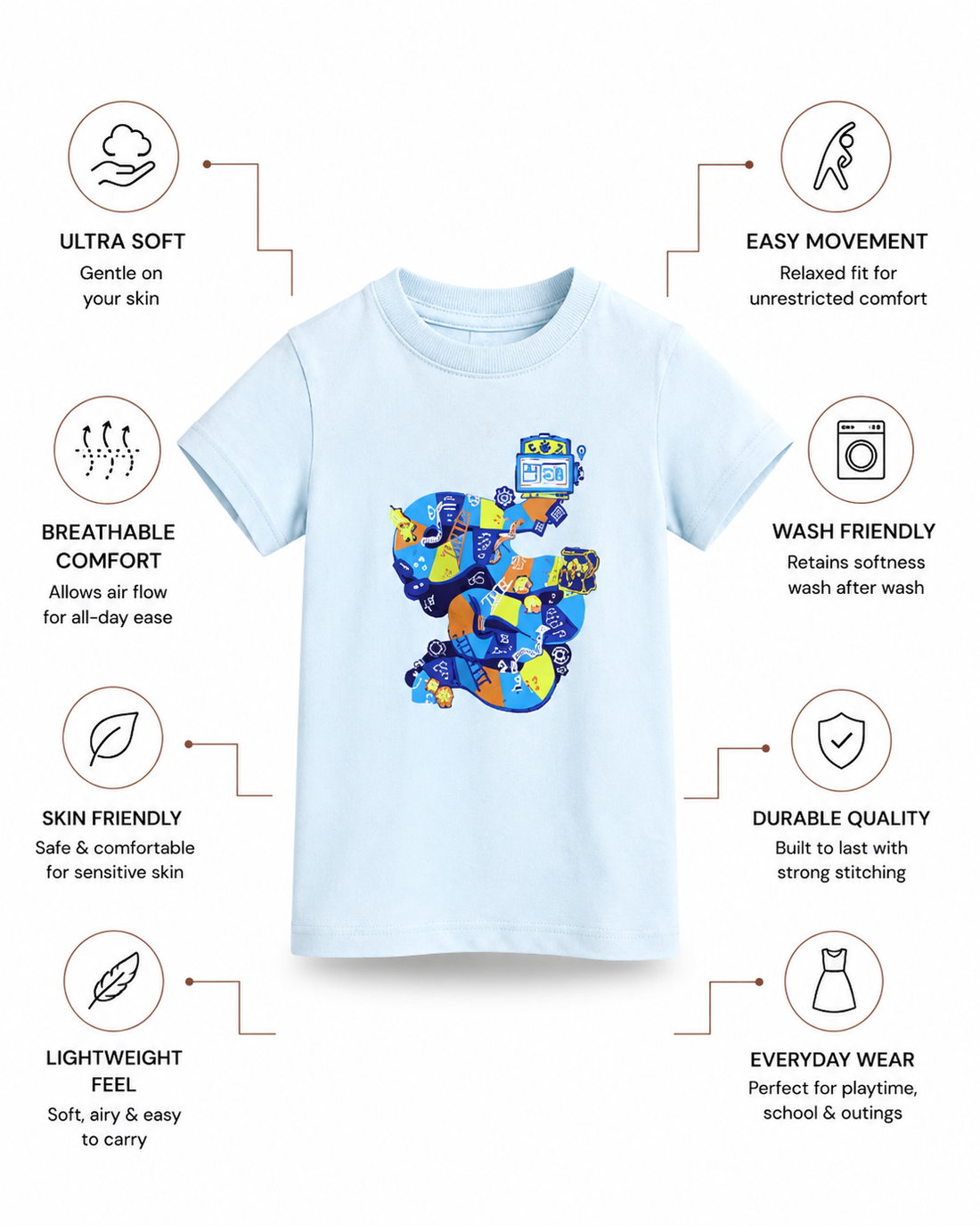 WILLOW Bamboo Graphic T-Shirt | Snakes & Ladders Print Kids Tee | Soft Breathable Kids wear India
