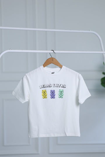 KYLE Bamboo Graphic T-Shirt | Berry Lucky Bear Print Kids Tee | Soft Breathable Kids wear India
