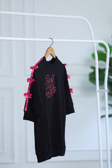 MABLE Bamboo Sweatshirt Dress | Bow Detail Girls Oversized Dress | Soft Breathable Kids wear India